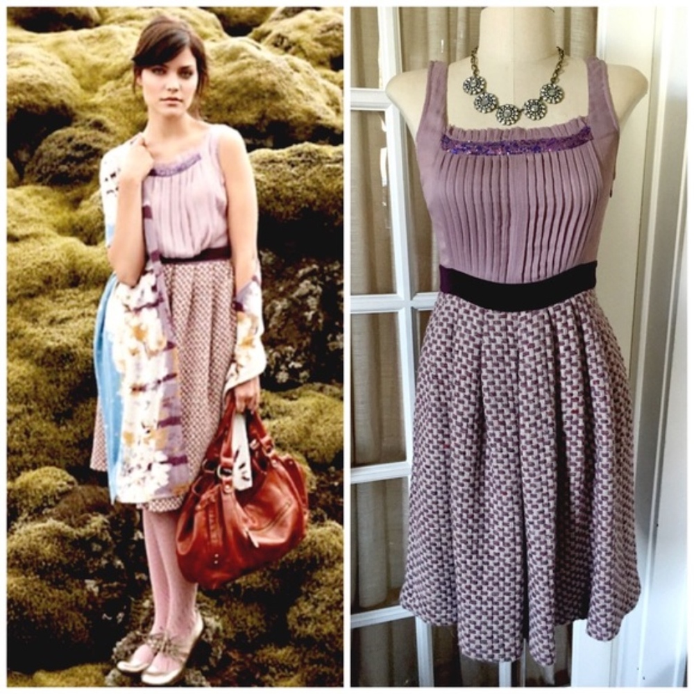 Lilac purple tweed velvet dress pleated